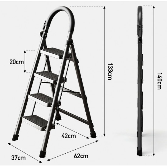 Firm & Strong Step Steel Stool 3-Step 4-Step Ladder 