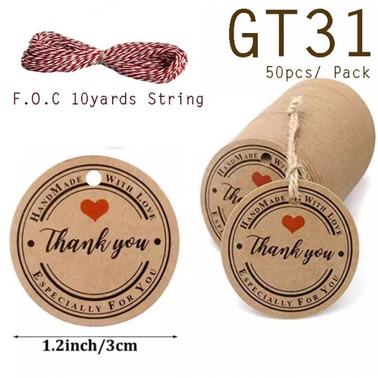 GT31 Round Handmade with Love Kraft Gift Tag