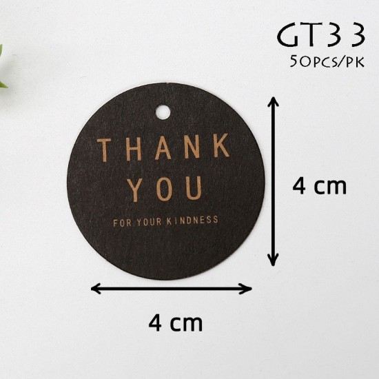 GT33 Round Kraft/Black Printed Thank You Gift Tag