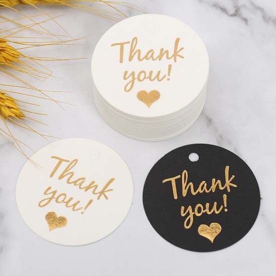 GT37 Gold Emboss Round Thank You Gift Tags