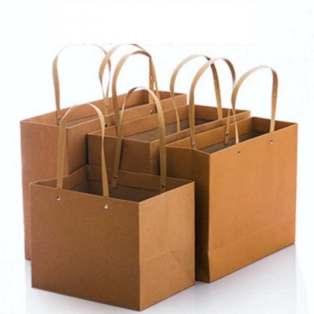 Square Base Eco Friendly Recyclable Kraft Paper Bag With Rivet Handle [your Online Shop For