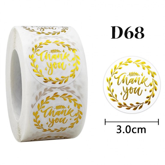 Gold Emboss Round Stickers Thank You Dia. 30mm D68