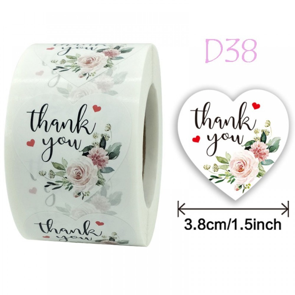 Medium Size Thank You Heart Shape Stickers Dia 38mm [your Online Shop