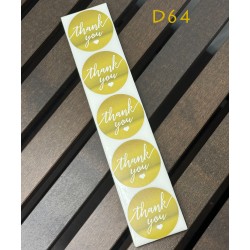 Medium Size Gold Heart Shape Thank You Round Stickers D64