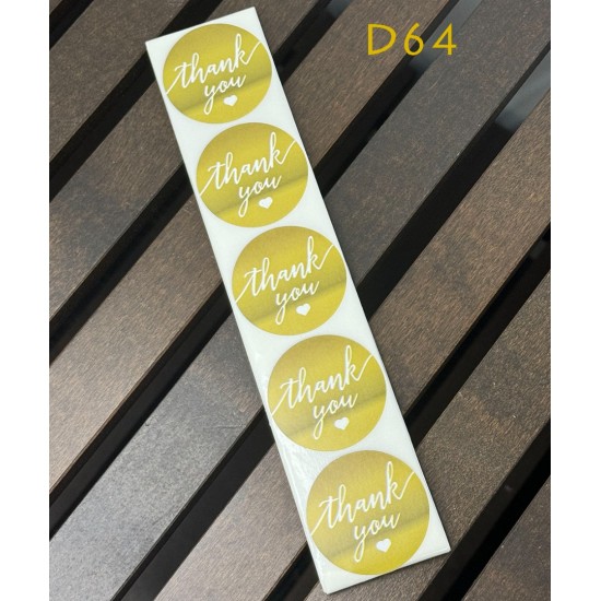 Medium Size Gold Heart Shape Thank You Round Stickers D64